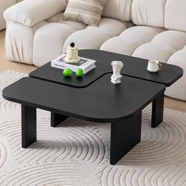Wood Coffee Table Set of 2 – Mid-Century Modern Square Tables, Adjustable Shape for Living Room