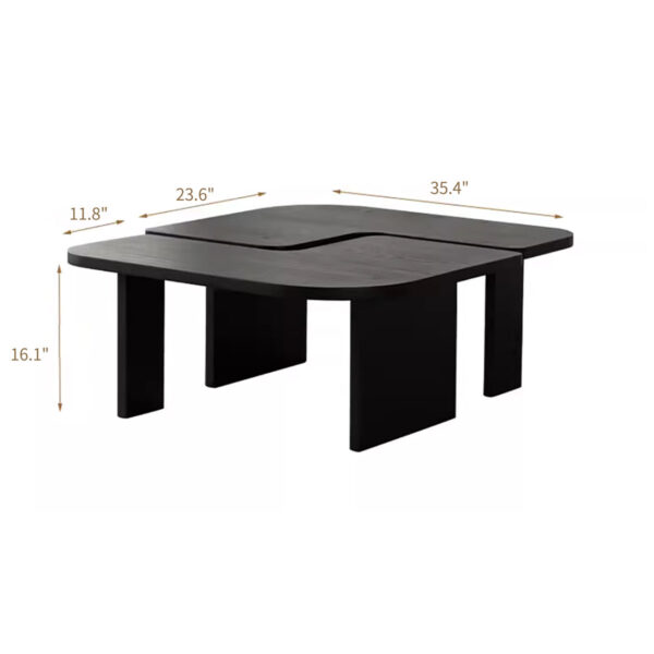Wood Coffee Table Set of 2 – Mid-Century Modern Square Tables, Adjustable Shape for Living Room