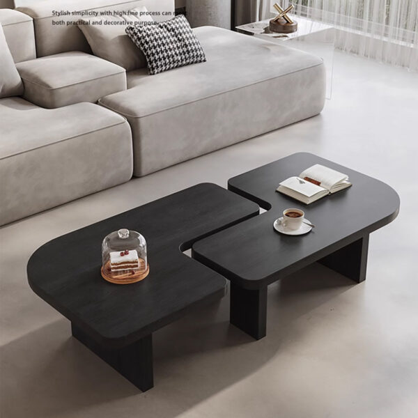 Wood Coffee Table Set of 2 – Mid-Century Modern Square Tables, Adjustable Shape for Living Room