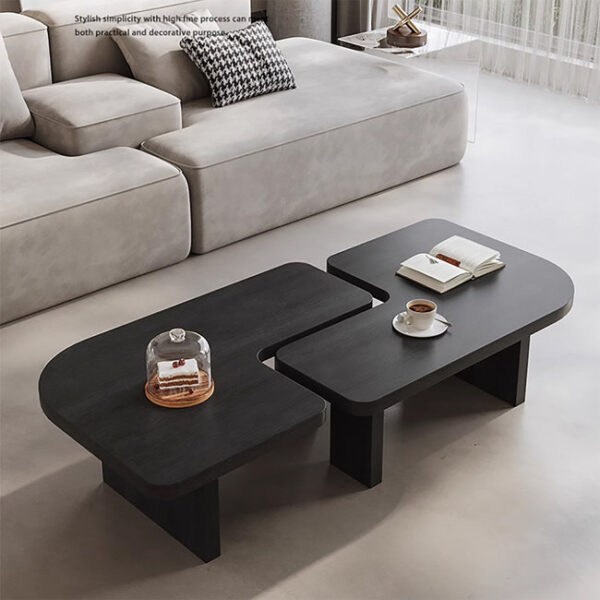 Wood Coffee Table Set of 2 – Mid-Century Modern Square Tables, Adjustable Shape for Living Room