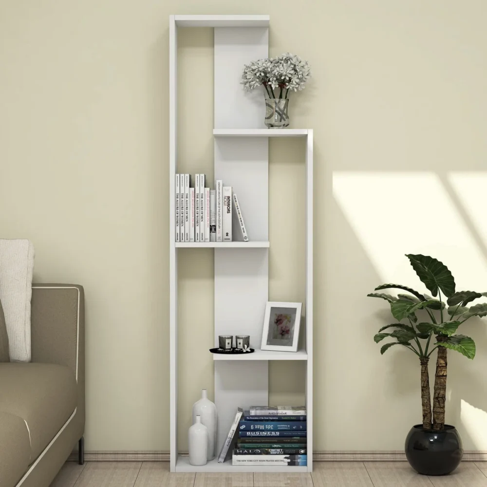 modern geometric wooden bookcase white finish