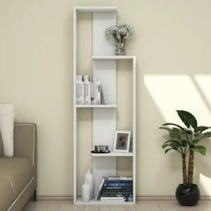 modern geometric wooden bookcase white finish