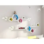 Wall Shelves Wooden Decorative Modern Hexagon Bedroom