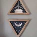 Mini Carved Sun and Moon Wood Wall Hanging - Set of Two