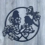 Powder Coated Steel Metal Sign with Birds and Flowers