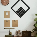 Elhamdulillah Wood Wall Art, Geometric Kufic Calligraphy Wall Decor Sign, Minimalist Arabic Islamic Wooden Hanging