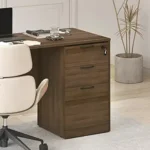 Furinno Roger File Cabinet, 3-Drawer Fixed Pedestal Filing Cabinet with Lock, Soft-Close Drawers with Drawer Organizer, for Home Office, Modern Walnut